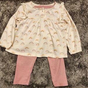 Grayson Mini Girls White Rainbow Shirt nude pink pants elegant ruffle 18 months